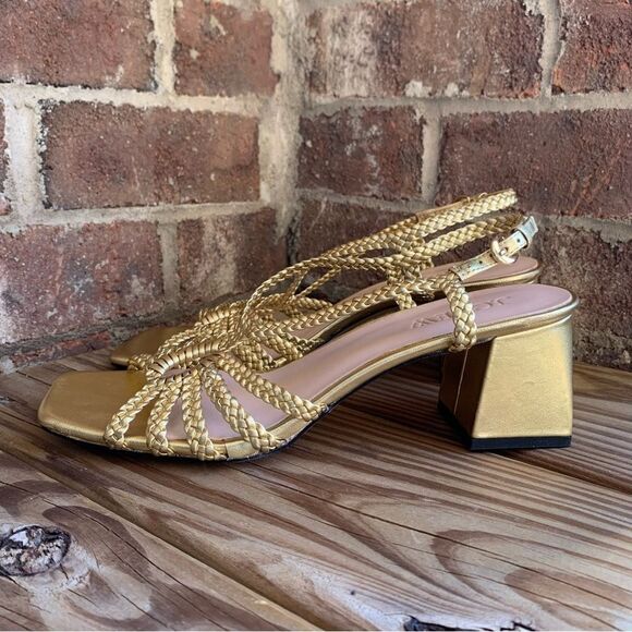 J Crew Shoes 9 Layne Braided Sandal Heels Metallic Leather Gold - Picture 3 of 11